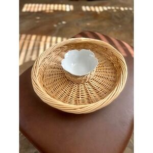 Unbranded, 15" wicker/ceramic chip and dip set, Boho Granny Chic